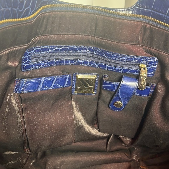 Maxx Navy Blue Croc Embossed Leather Tote Shoulder Bag Multiple Compartments - Picture 9 of 14